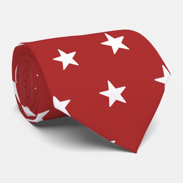 cool red white star pattern tiled  tie (Rolled)