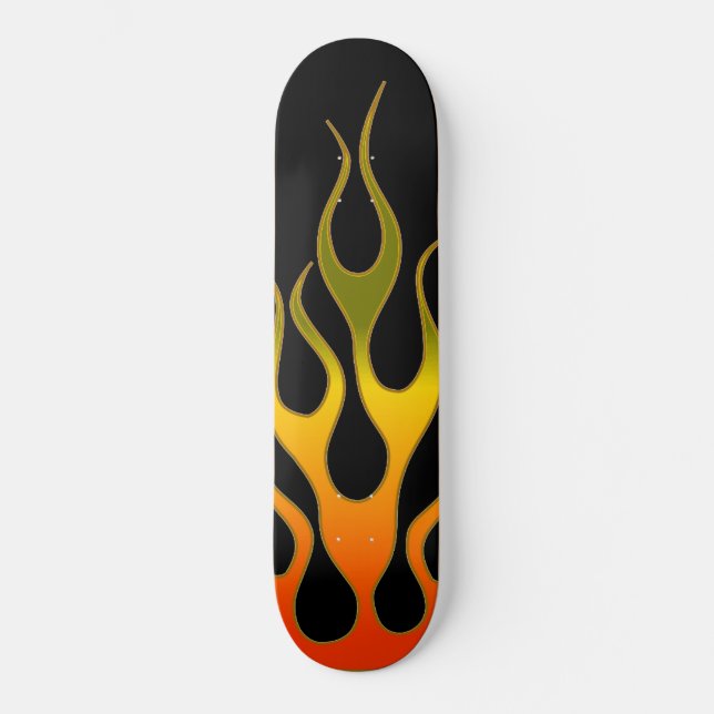 Cool Red Yellow Fire Flames on Black Skateboard (Front)