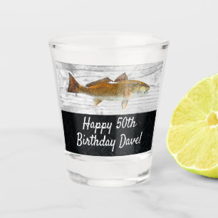 Cool Redfish Drum Fishing 50th Birthday Name Shot Glass