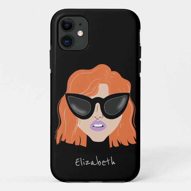 Cool Redhead with Glasses Black Custom Name Case-Mate iPhone Case (Back)