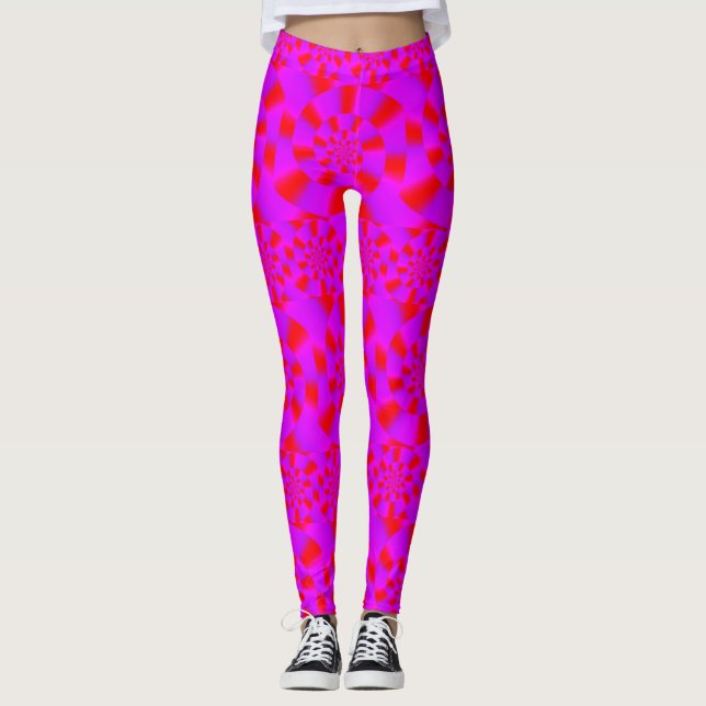 Cool Reflective Neon Candy Cane Swirls Pattern Leggings (Front)