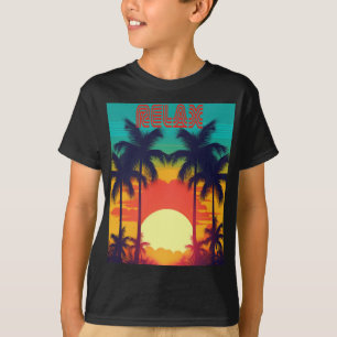 Cool 'RELAX' Retro Tropical Sunset Kids T-Shirt