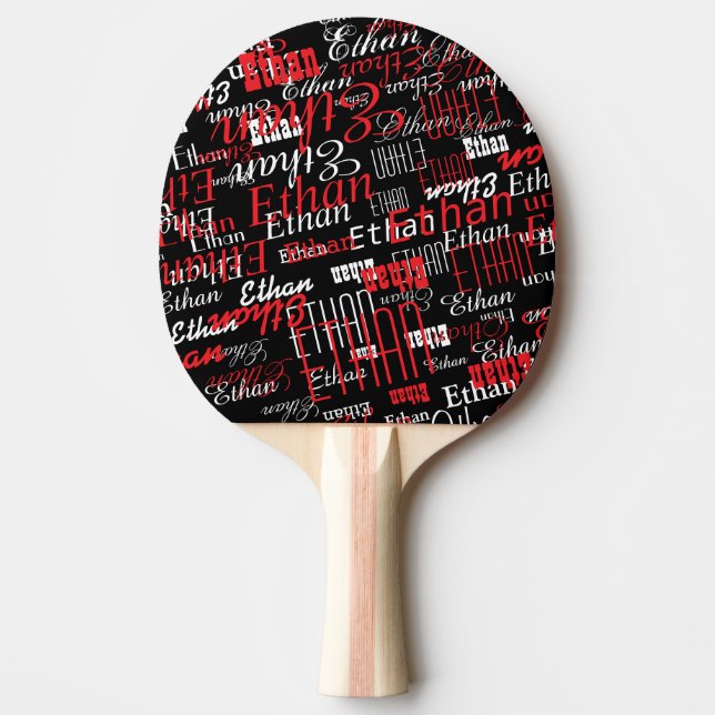 Cool Repeating Red Names Typography Pattern Ping Pong Paddle (Front)
