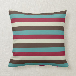 Cool Retro 70s Stripes Brown Aqua Red Cream Cushion