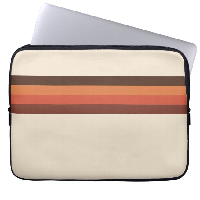 Cool Retro 70s Stripes  Brown Orange Tangerine Laptop Sleeve (Front)