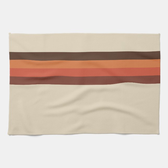 Cool Retro 70s Stripes  Brown Orange Tangerine Tea Towel (Horizontal)