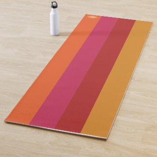 Cool Retro 70s Stripes Orange Red Pink Gold Yoga Mat