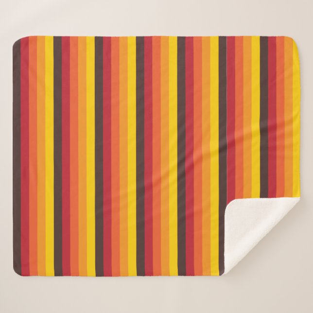 Cool Retro 70s Stripes Orange Yellow Red Sherpa Blanket (Front (Horizontal))