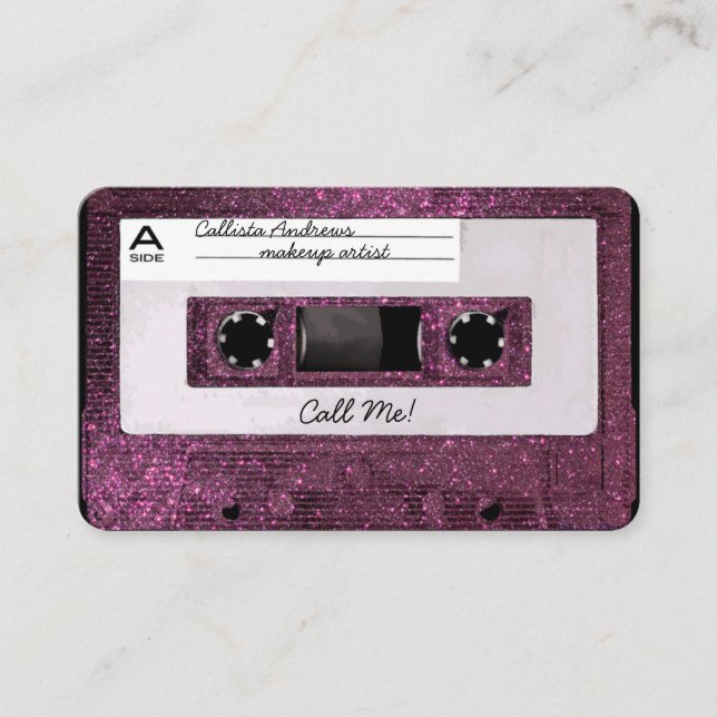 Cool Retro 80's Pink Glitter Cassette Tape Mixtape Business Card (Front)