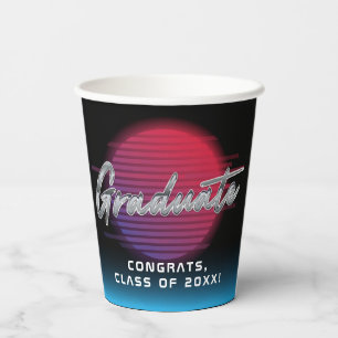 Cool Retro 80's Synthwave New Wave Grad Party Paper Cups