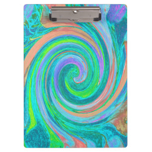 Cool Retro Aquamarine and Coral Liquid Art Swirl Clipboard