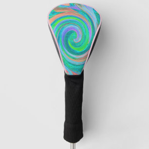 Cool Retro Aquamarine and Coral Liquid Art Swirl Golf Head Cover