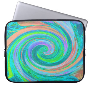 Cool Retro Aquamarine and Coral Liquid Art Swirl Laptop Sleeve