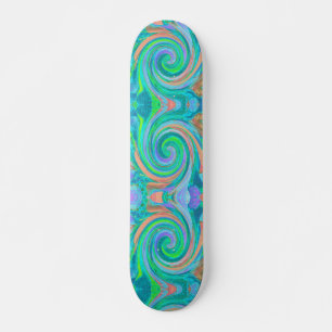 Cool Retro Aquamarine and Coral Liquid Art Swirl Skateboard