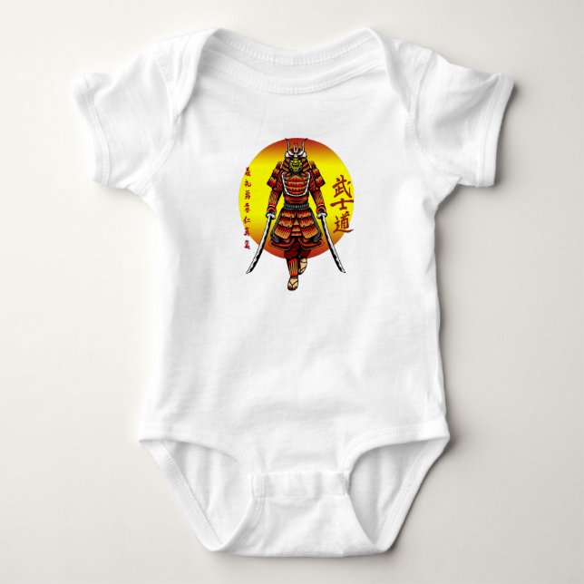 Cool Retro Armored Samurai with 2 Katanas Baby Bodysuit (Front)