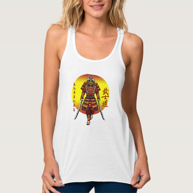Cool Retro Armoured Samurai with 2 Katanas Singlet (Front)