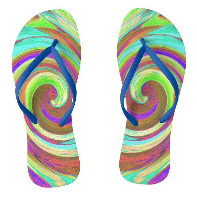 Cool Retro Autumn Colours Liquid Art Swirl Paintin Jandals (Footbed)
