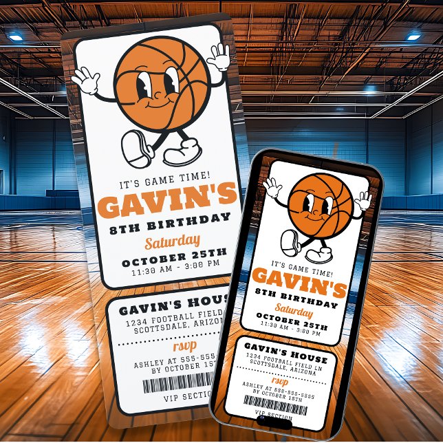 Cool Retro Basketball Ticket Sport Birthday Party Invitation (Creator Uploaded)