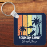 Cool Retro Beach House Custom Navy Blue Key Ring<br><div class="desc">Personalised navy blue beach house keychain for your family home in Hawaii,  Florida,  or other tropical island destinations. Cool palm trees sway against retro colours of orange and yellow above your customised vacation name in white script. Great for a group going on a cruise or coastal getaway.</div>