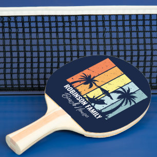 Cool Retro Beach House Custom Navy Blue Ping Pong Paddle