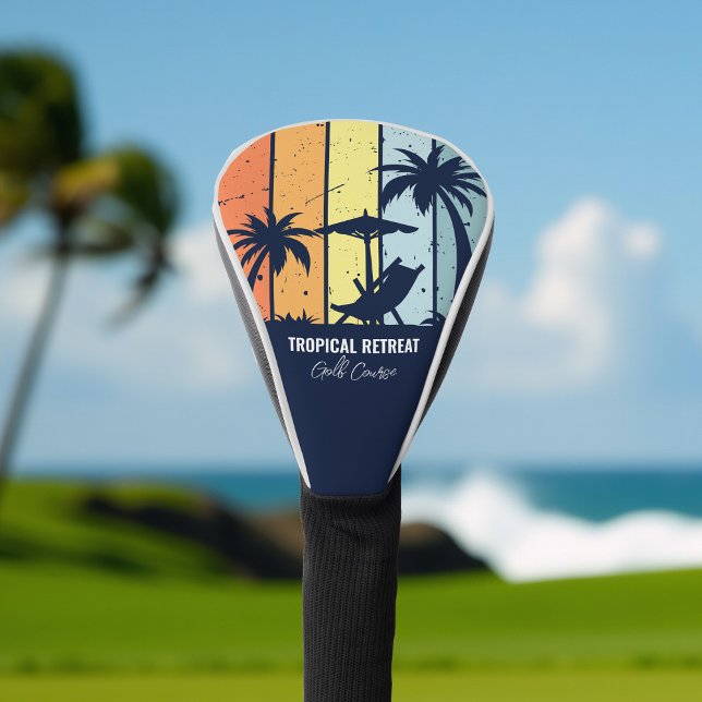 Cool Retro Beach Palm Trees Custom Navy Blue Golf Head Cover (Creator Uploaded)