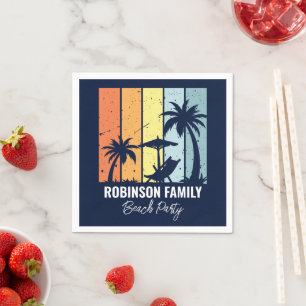 Cool Retro Beach Party Custom Navy Blue Napkin