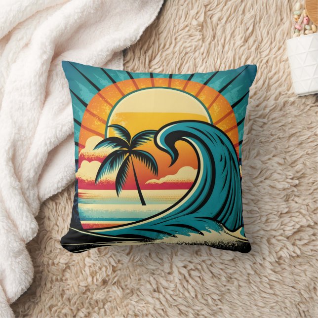 Cool retro beach scene  cushion (Blanket)