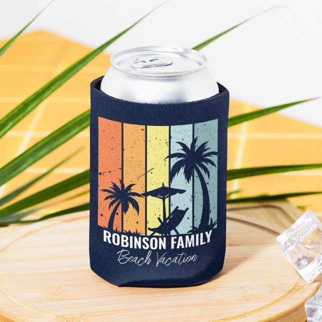Cool Retro Beach Vacation Custom Navy Blue Can Cooler (Creator Uploaded)