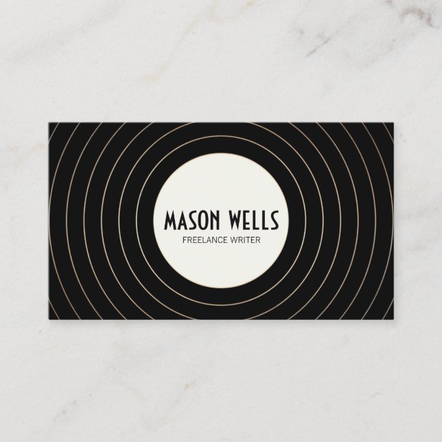 Cool Retro Black and White Bold Circle Business Card (Front)