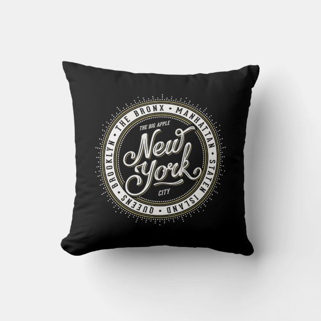 Cool Retro Black and White New York City Logo Cushion (Front)