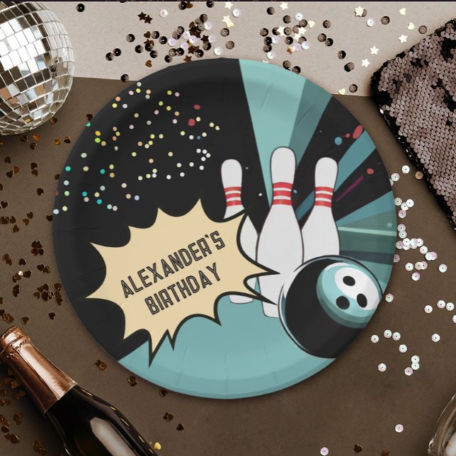 Cool Retro Bowling Pin Confetti Birthday Party  Paper Plate (Creator Uploaded)