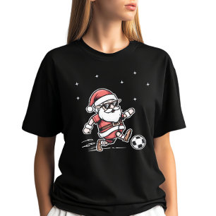 Cool Retro Cartoon Footballer Santa Christmas T-Shirt