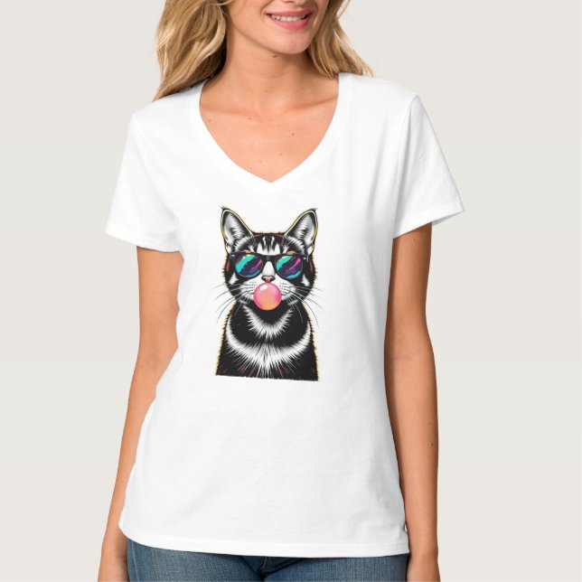 Cool Retro Cat – Bubblegum Pop Art Design T-Shirt (Front)