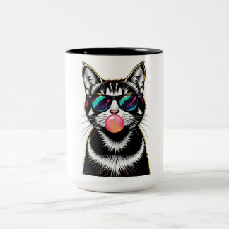 Cool Retro Cat – Bubblegum Pop Art Design Two-Tone Coffee Mug