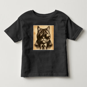 Cool Retro Cat in Aviator Sunglasses, Sepia Unisex Toddler T-Shirt
