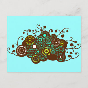 Cool retro circles & swirl brown turquoise card