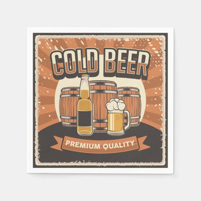 Cool retro cold beer party  napkin (Front)