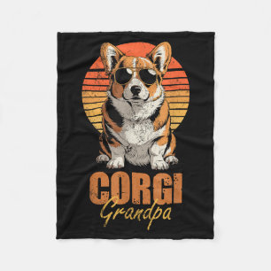 Cool Retro Corgi Grandpa Funny Vintage Dog Lover Fleece Blanket