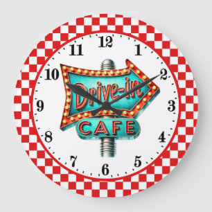 Cool Retro diner 50's Cafe Large Clock