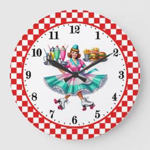 Cool Retro diner 50's server Large Clock