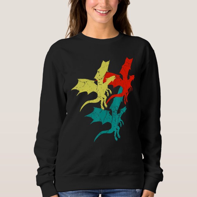 Cool Retro Dragon Flame Spewing Flying Mythical Cr Sweatshirt (Front)
