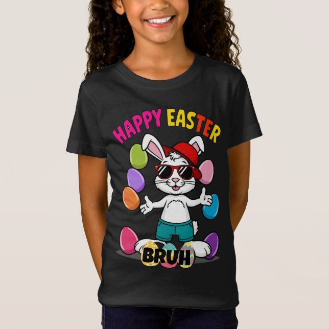 Cool retro Easter Bunny "Happy Easter Bruh"  T-Shirt (Front)