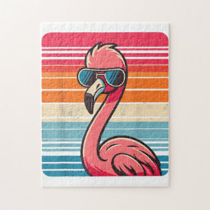 Cool Retro Flamingo in Sunglasses 70s 80s 90s Funn Jigsaw Puzzle