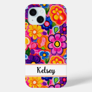 Cool Retro Floral Personalised iPhone 15 Case