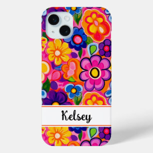 Cool Retro Floral Personalized iPhone 15 Mini Case