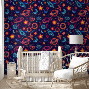 cool retro galaxy tiled pattern kids wallpaper