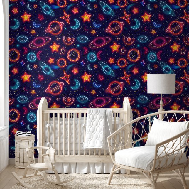 cool retro galaxy tiled pattern kids wallpaper (Kids)