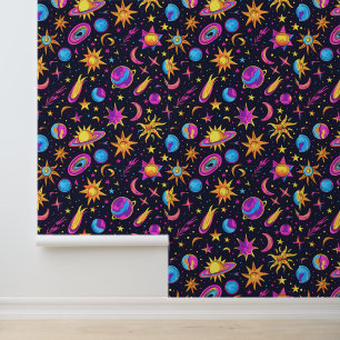 cool retro galaxy tiled pattern kids  wallpaper