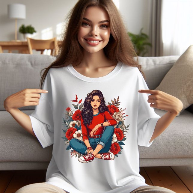Cool Retro Girl  Plus Size T-Shirt (Retro girl tshirt)