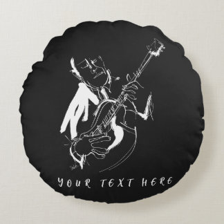 Cool Retro Guitarist Custom Name Round Cushion